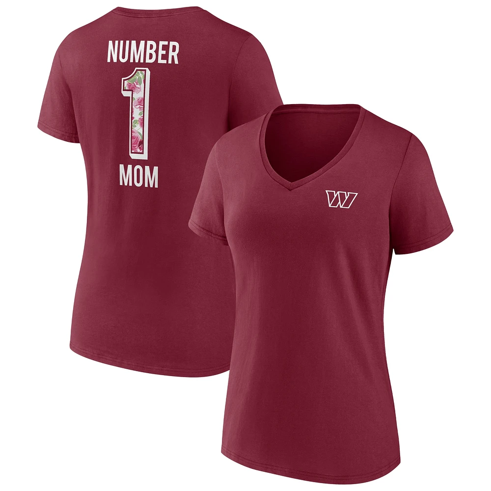 T-shirt à col en V pour femmes Fanatics Burgundy Washington Commanders Team Mother's Day