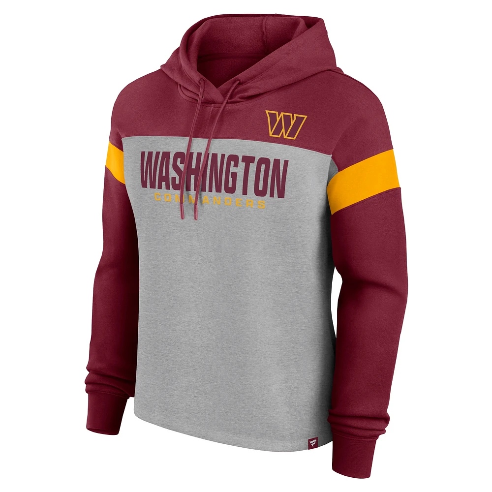 Women's Fanatics Heather Gray/Burgundy Washington Commanders Bold Play Call Pullover Hoodie