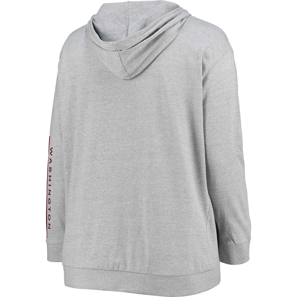 Women's Fanatics Heather Gray Washington Commanders Plus Lace-Up V-Neck Pullover Hoodie