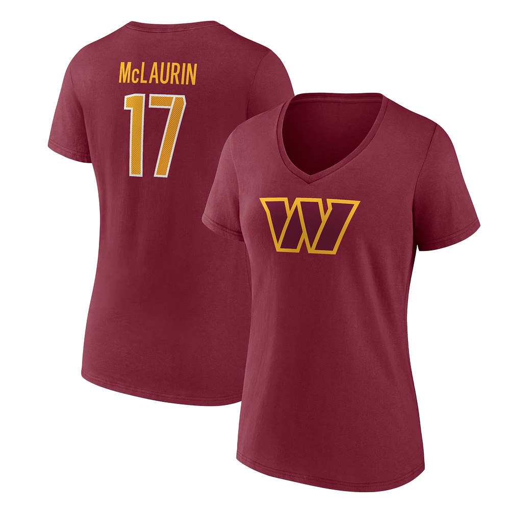 Fanatics pour femmes Terry McLaurin Bourgogne Washington Commanders Player Icon Nom et numéro T-shirt à col en V