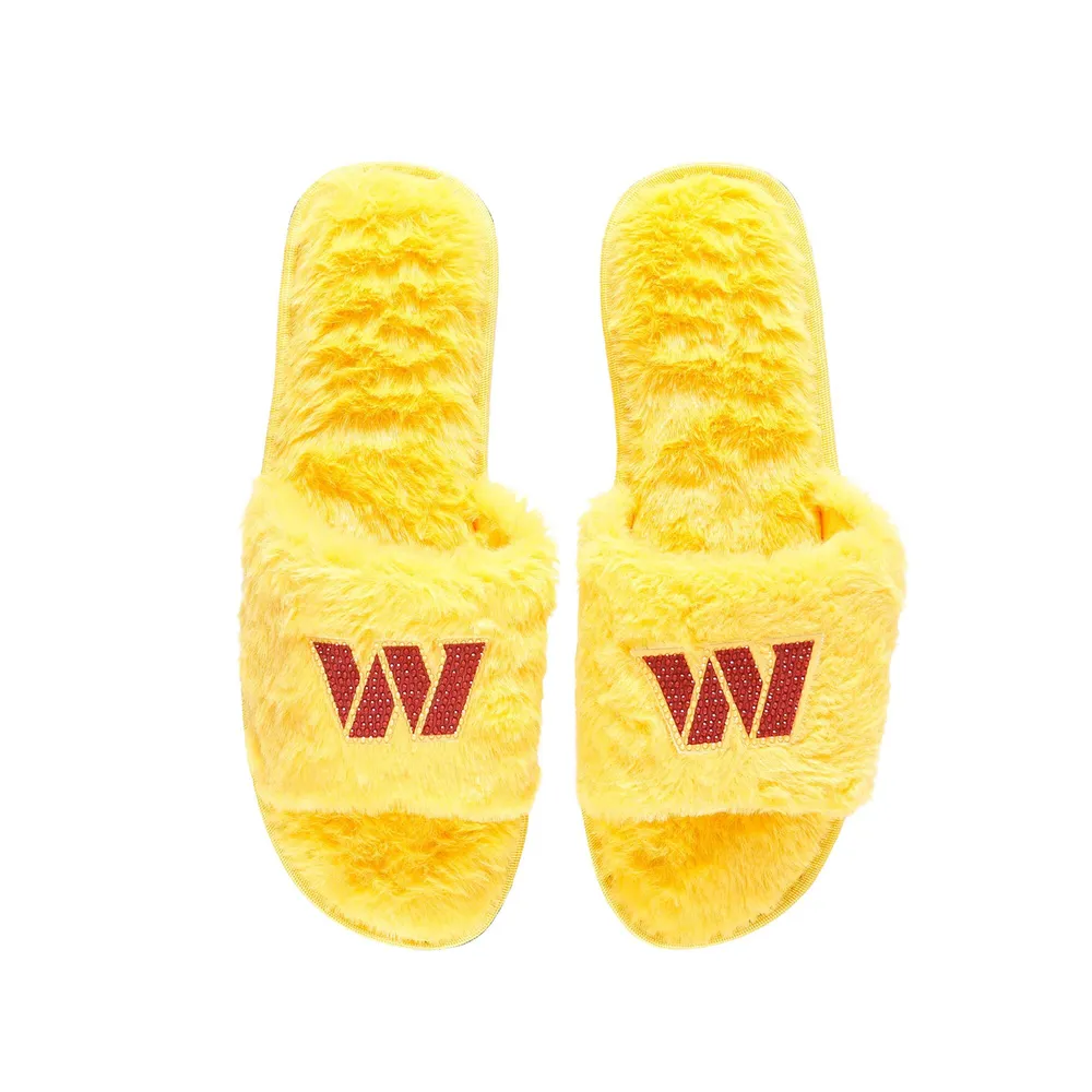 Washington Commanders FOCO Women's Rhinestone Fuzzy Slippers - Gold