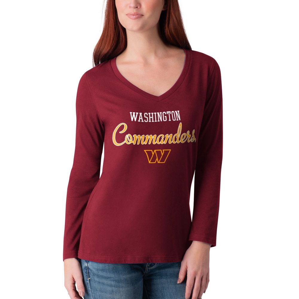 Women's G-III 4Her by Carl Banks Burgundy Washington Commanders Post Season Team - Long Sleeve V-Neck T-Shirt