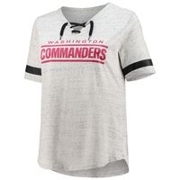 Women's Heathered Gray Washington Commanders Plus Lace-Up V-Neck T-Shirt