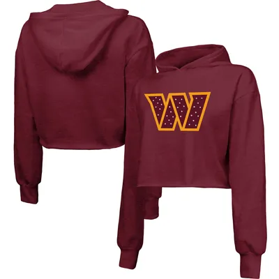 Washington Commanders Majestic Threads Women's Bling Tri-Blend Cropped Pullover Hoodie - Burgundy