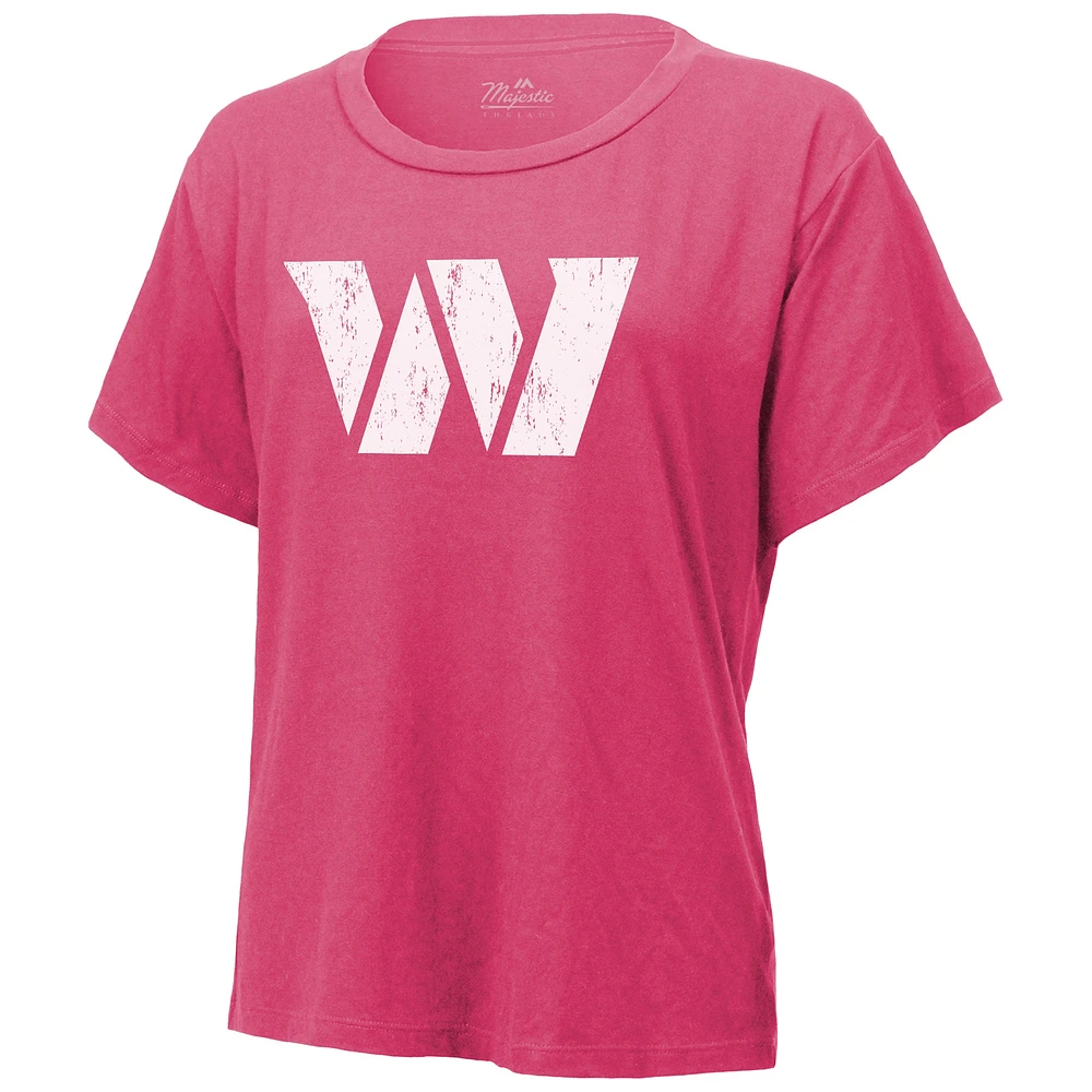 Women's Majestic Threads Jayden Daniels Pink Washington Commanders Name & Number T-Shirt