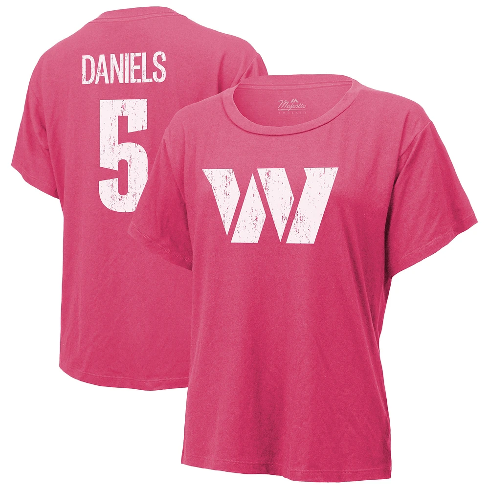 T-shirt pour femme Majestic Threads Jayden Daniels Pink avec nom et numéro des Washington Commanders