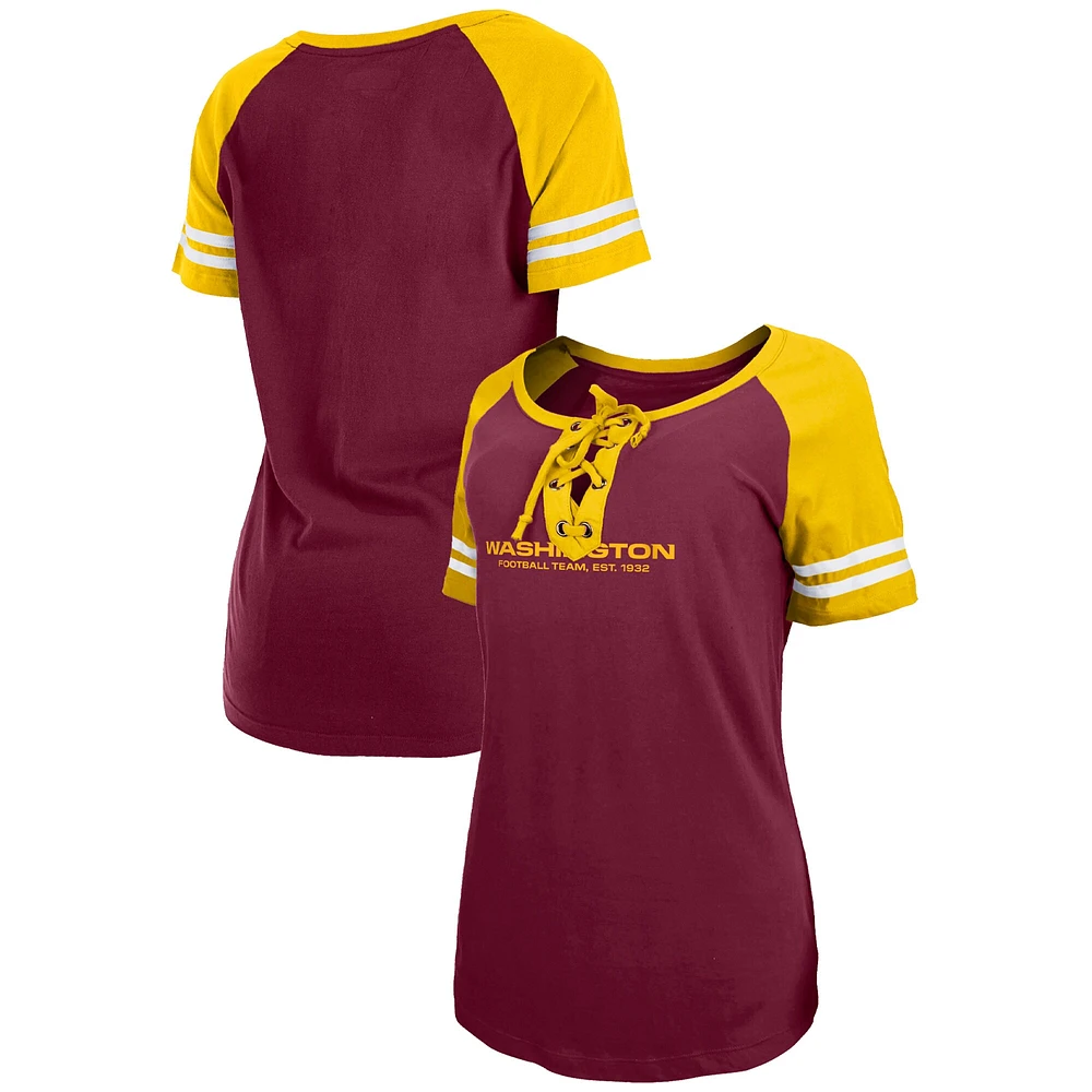 Women's New Era  Burgundy/Gold Washington Commanders Lightweight Lace-Up Raglan T-Shirt