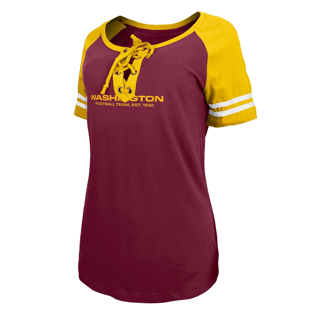 Women's New Era  Burgundy/Gold Washington Commanders Lightweight Lace-Up Raglan T-Shirt