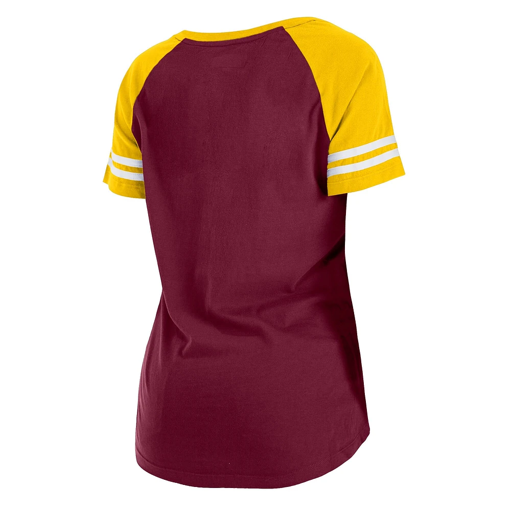 Women's New Era  Burgundy/Gold Washington Commanders Lightweight Lace-Up Raglan T-Shirt