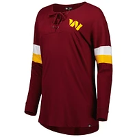 T-shirt à manches longues léger lacets Washington Commanders Athletic Varsity New Era pour femme, bourgogne