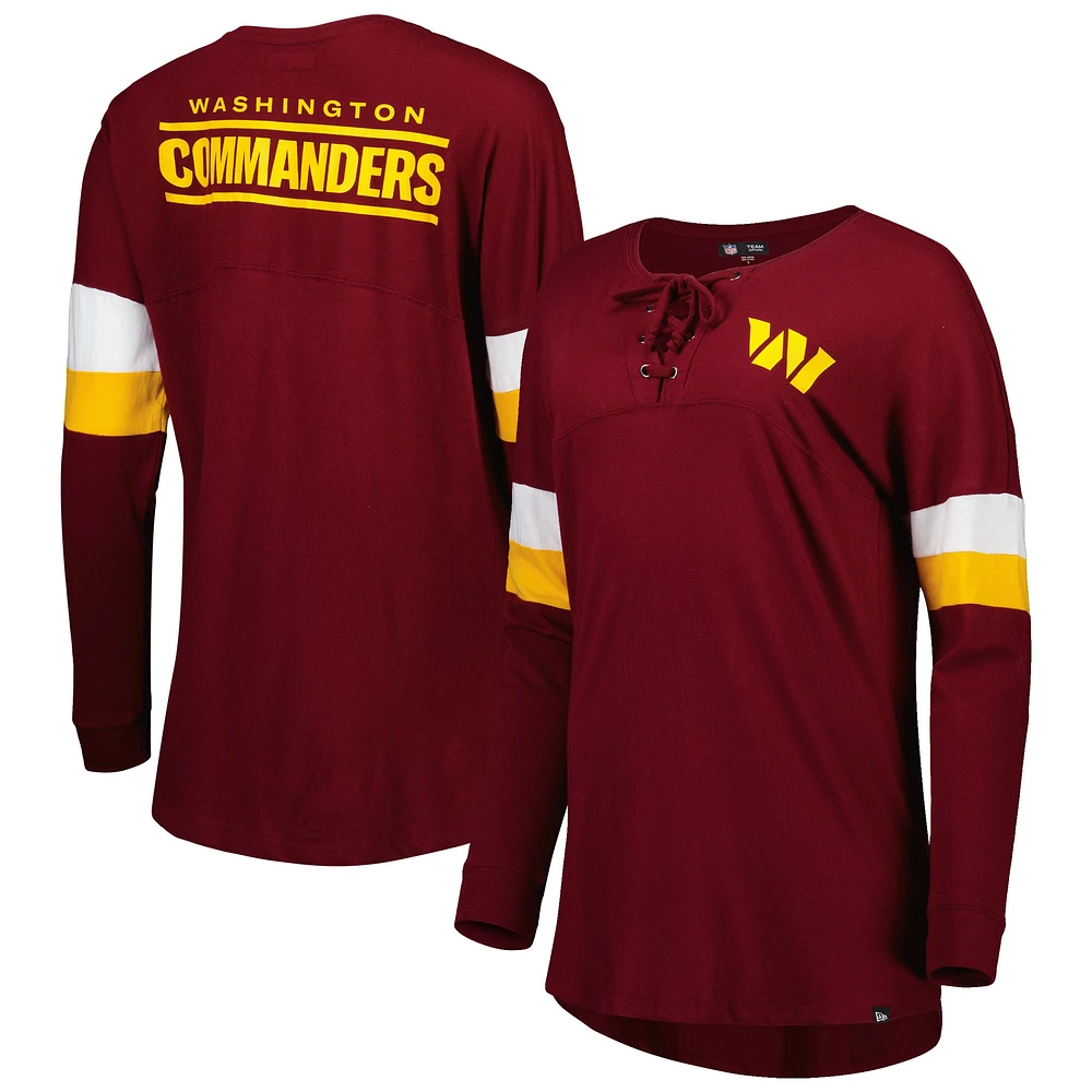 T-shirt à manches longues léger lacets Washington Commanders Athletic Varsity New Era pour femme, bourgogne