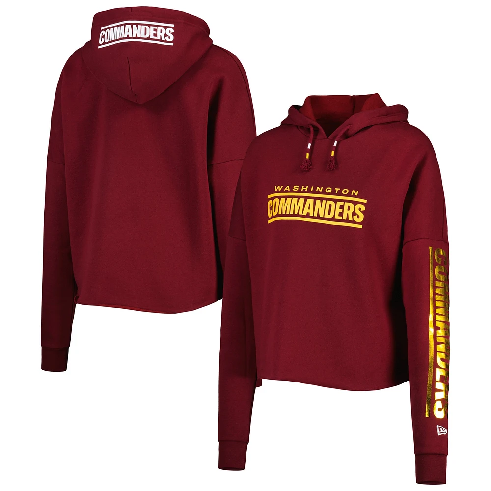 Sweat à capuche bordeaux Washington Commanders Foil Sleeve Pullover pour femme New Era