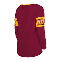 Women's New Era Burgundy Washington Commanders Lace-Up Notch Neck Long Sleeve T-Shirt