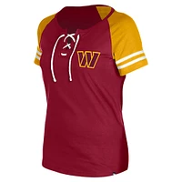 Women's New Era Burgundy Washington Commanders  Lace-Up Raglan T-Shirt