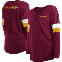 Women's New Era Burgundy Washington Commanders Plus Athletic Varsity Lace-Up V-Neck Long Sleeve T-Shirt