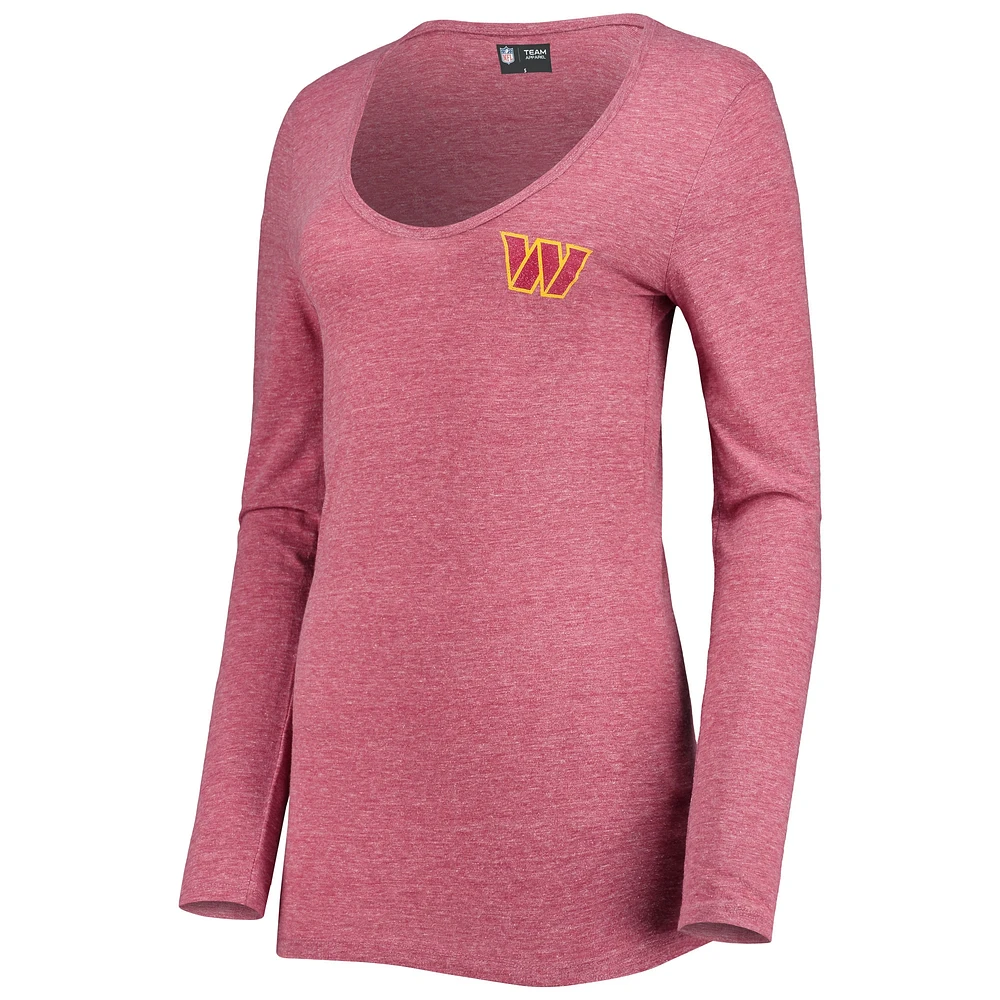 Women's New Era Burgundy Washington Commanders Scoop Neck Tri-Blend Long Sleeve T-Shirt