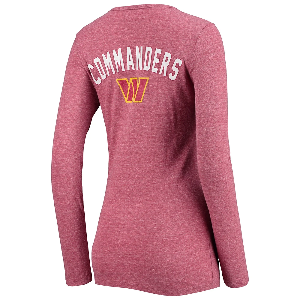 Women's New Era Burgundy Washington Commanders Scoop Neck Tri-Blend Long Sleeve T-Shirt