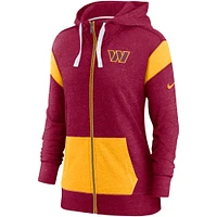 Sweat à capuche léger entièrement zippé Nike Washington Commanders Monaco Bordeaux/Or pour Femme