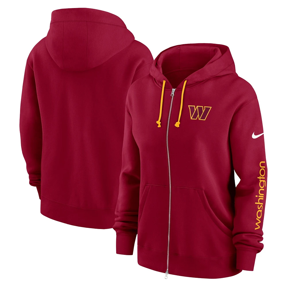 Sweat à capuche entièrement zippé Nike Bordeaux Washington Commanders Phoenix pour femme