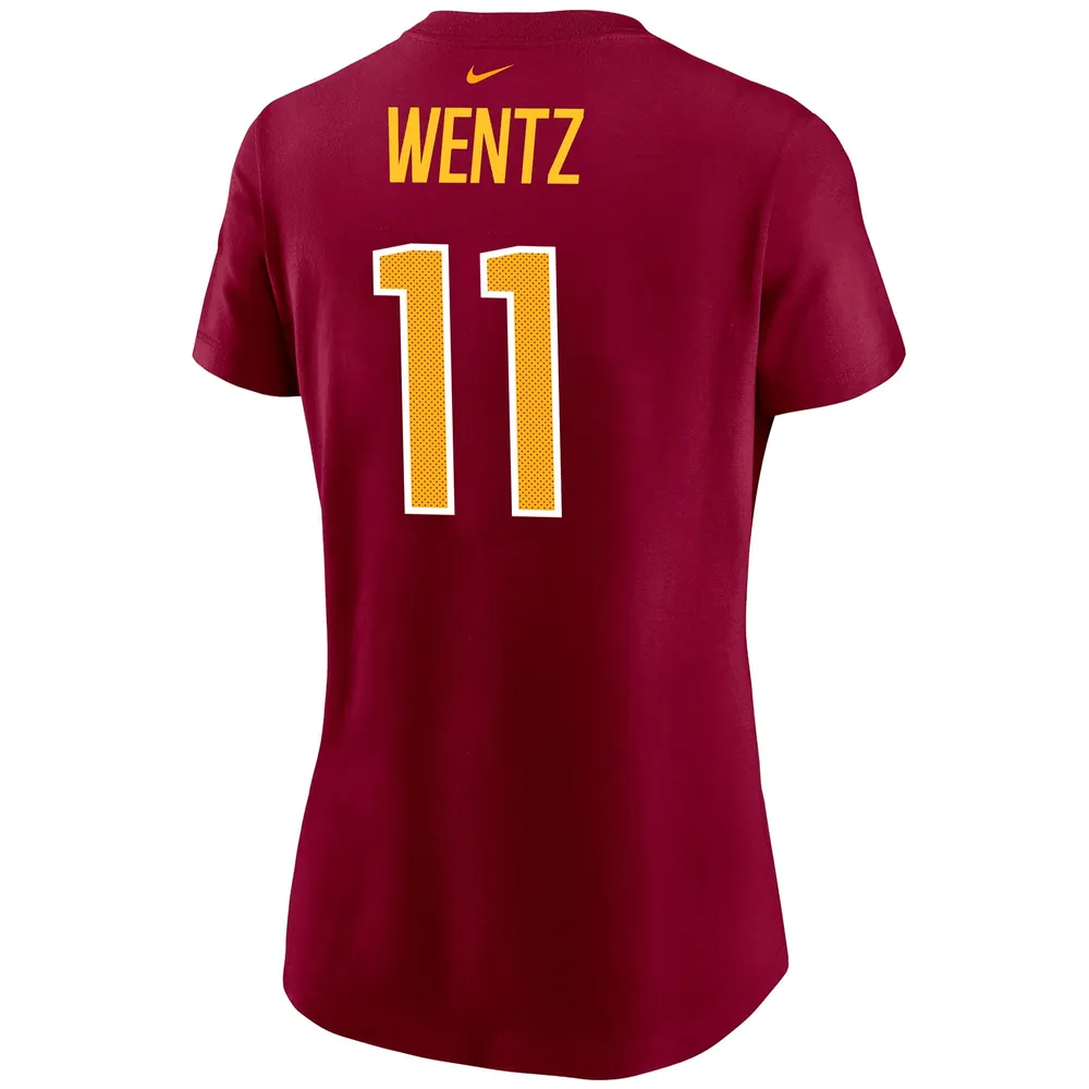 T-shirt Nike Carson Wentz pour femmes, bordeaux, nom et numéro du joueur des Washington Commanders