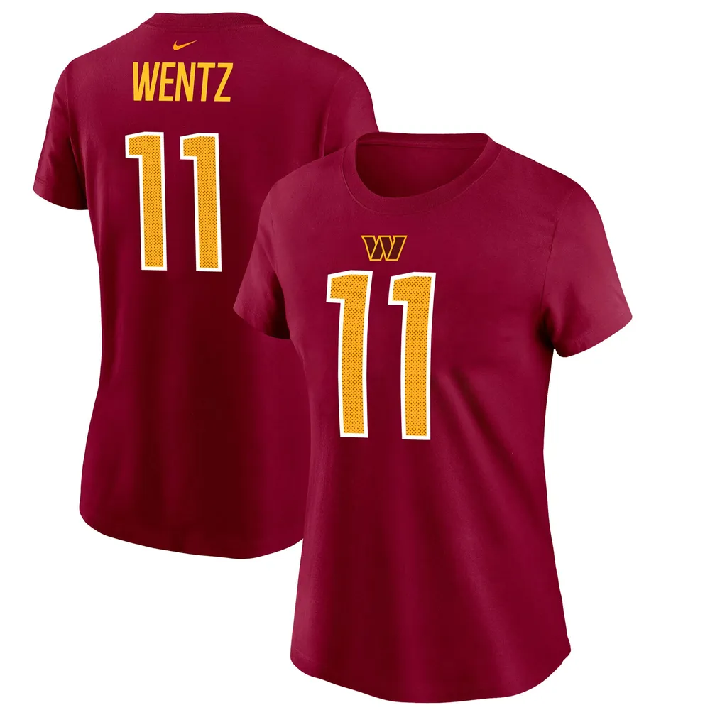 T-shirt Nike Carson Wentz pour femmes, bordeaux, nom et numéro du joueur des Washington Commanders