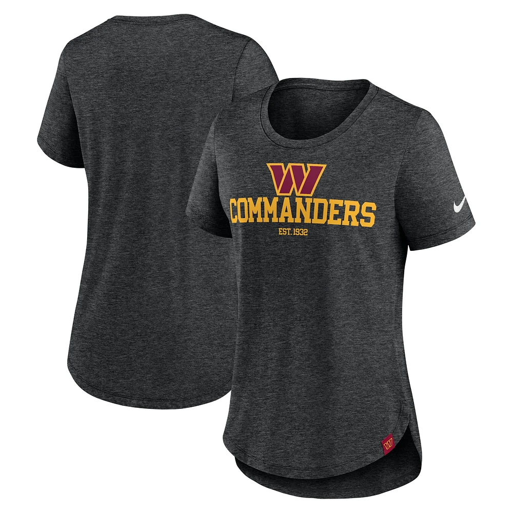 T-shirt tri-mélange tendance Nike Heather Black Washington Commanders pour femmes