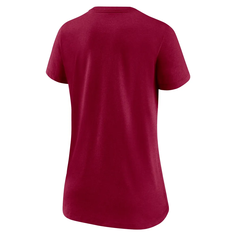 T-shirt à encolure en V triple mélange Nike Washington Commanders Lock Up pour femme, bourgogne chiné