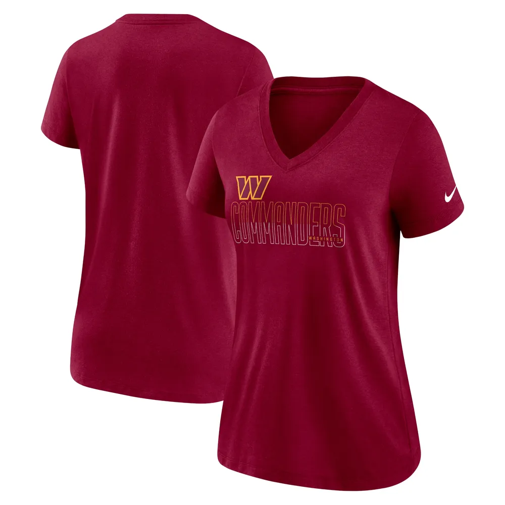 T-shirt à encolure en V triple mélange Nike Washington Commanders Lock Up pour femme, bourgogne chiné