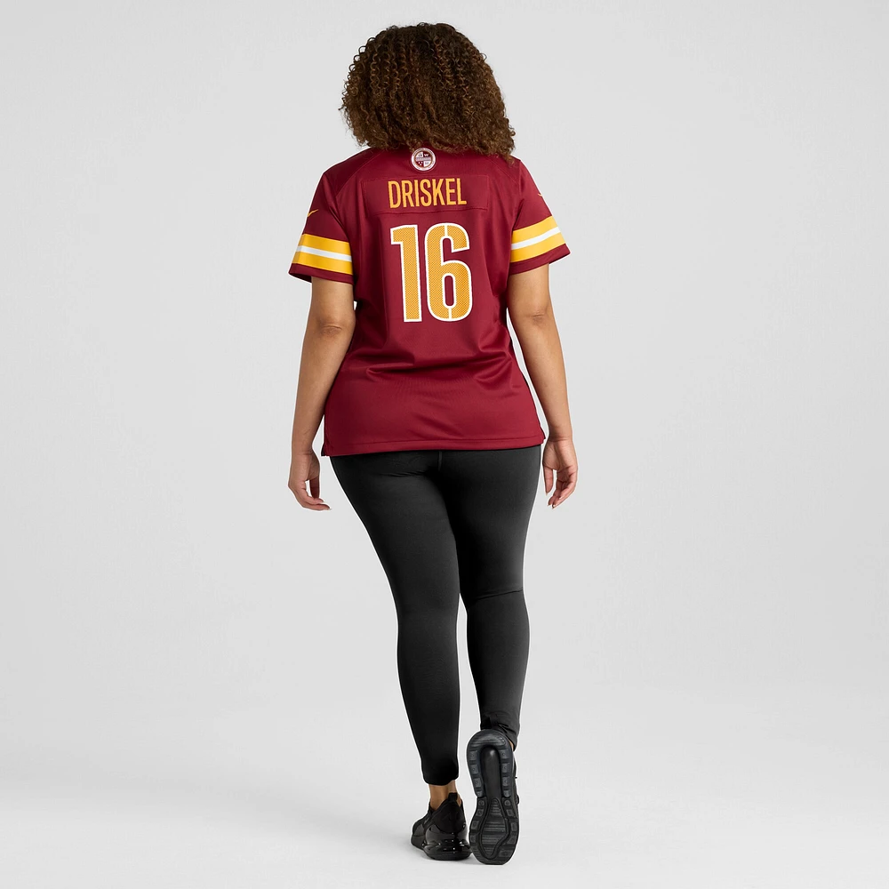 Maillot de match Nike Jeff Driskel bordeaux pour femme des Washington Commanders