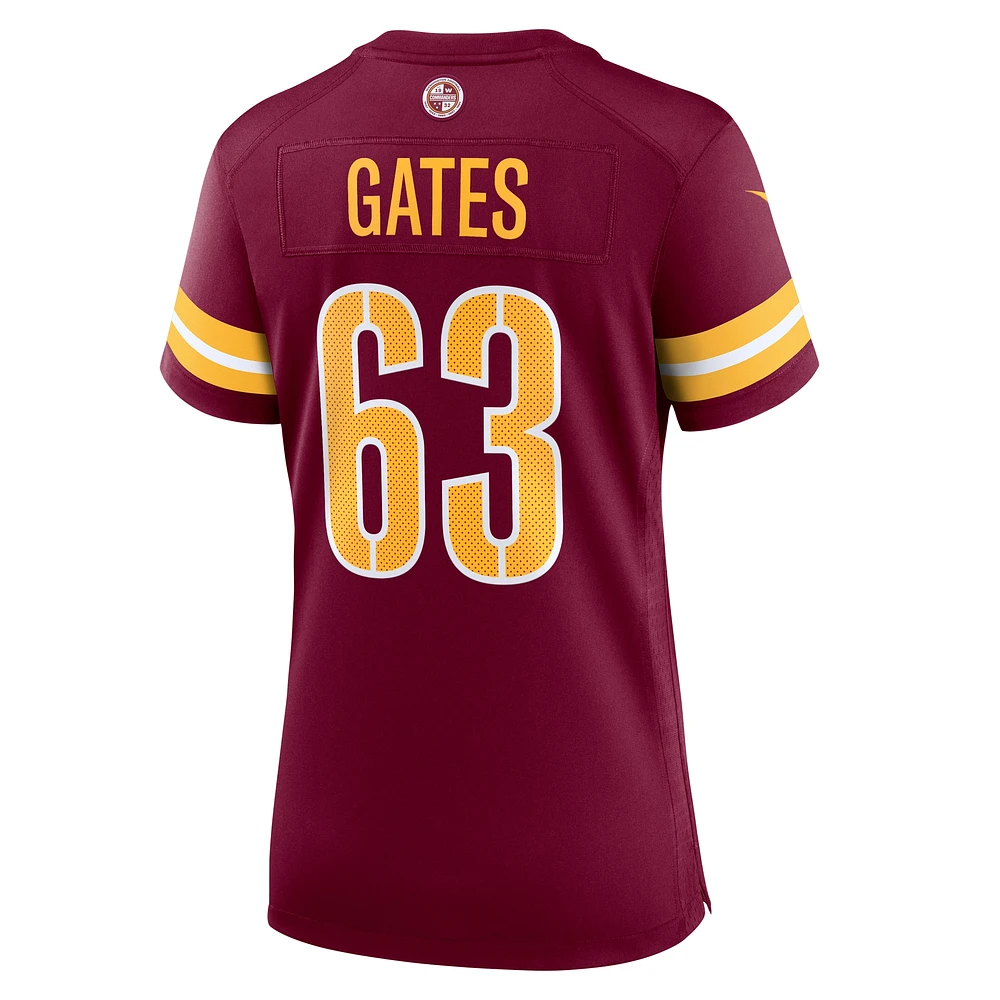 Maillot Nike Nick Gates Washington Commanders Game Player pour femme, bordeaux