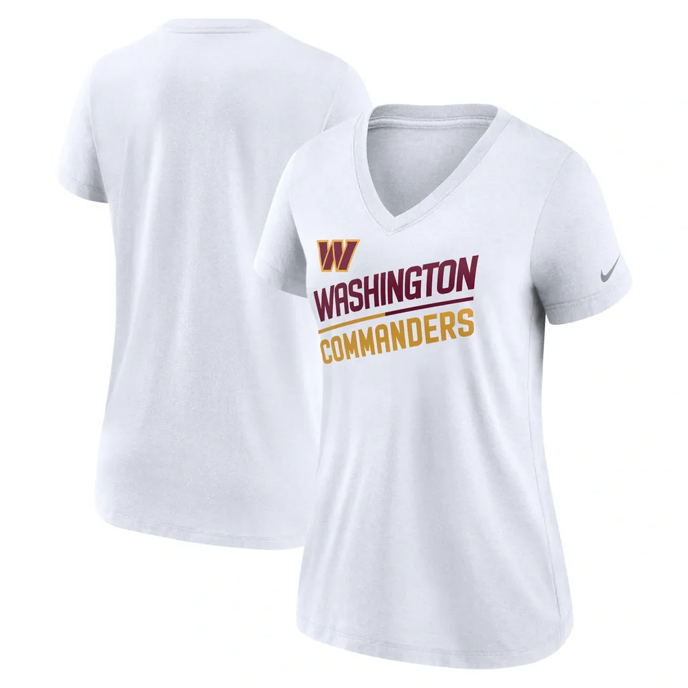 T-shirt à col en V tri-mélange Nike Washington Commanders Slant Logo pour femme blanc