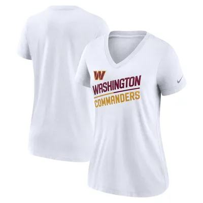 T-shirt à col en V tri-mélange Nike Washington Commanders Slant Logo pour femme blanc