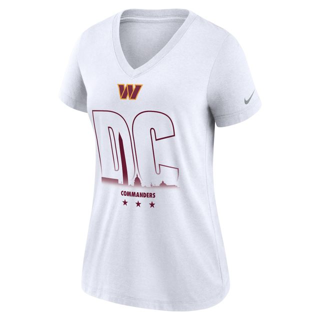 T-shirt à col en V tri-mélangé Nike Washington Commanders pour femme blanc