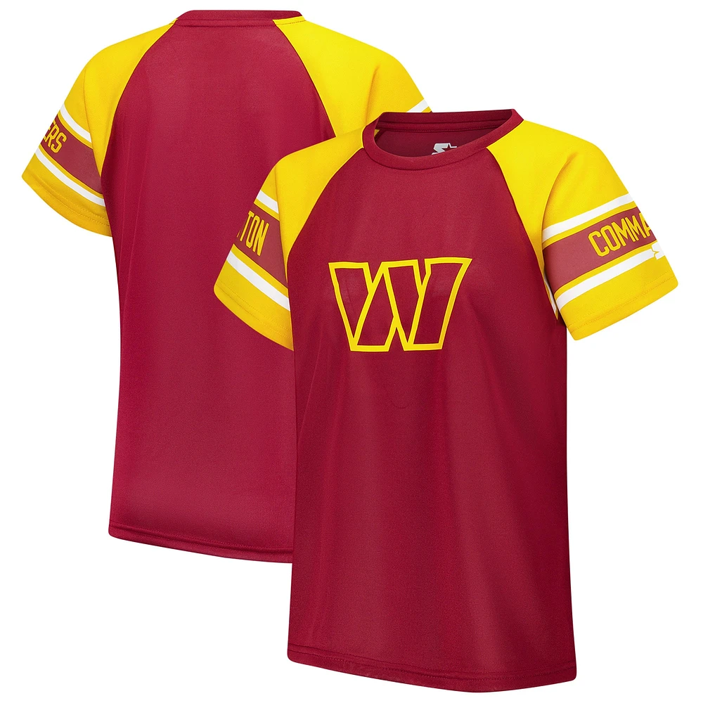 Haut raglan à blocs de couleurs Starter Burgundy Washington Commanders 1st Rounder pour femmes