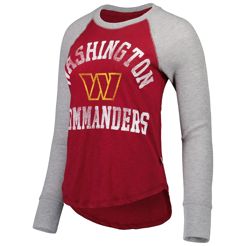 T-shirt léger à manches longues raglan gaufré des Washington Commanders pour femme, bordeaux Touch