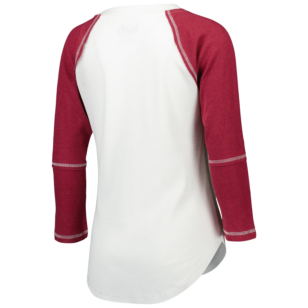 Women's Touch White/Burgundy Washington Commanders Rebel Raglan Tri-Blend 3/4-Sleeve Lace-Up V-Neck T-Shirt