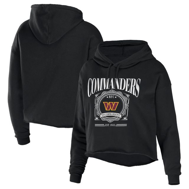 Women's WEAR by Erin Andrews Black Washington Commanders Sweat à capuche court en molleton éponge