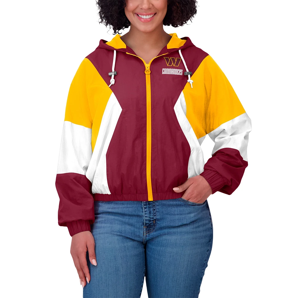 Women's WEAR by Erin Andrews Burgundy/Gold Washington Commanders Plus Color Block Full-Zip Windbreaker Jacket