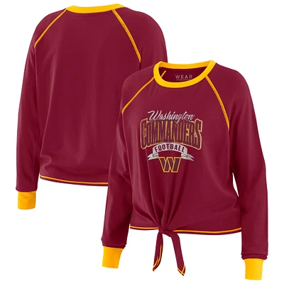 Women's WEAR by Erin Andrews Burgundy/Gold Washington Commanders Plus Tie-Front Long Sleeve Top