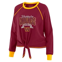 Women's WEAR by Erin Andrews Burgundy/Gold Washington Commanders Tie-Front Long Sleeve Top