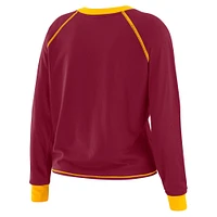 Women's WEAR by Erin Andrews Burgundy/Gold Washington Commanders Tie-Front Long Sleeve Top