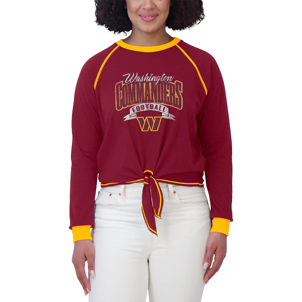 Women's WEAR by Erin Andrews Burgundy/Gold Washington Commanders Tie-Front Long Sleeve Top