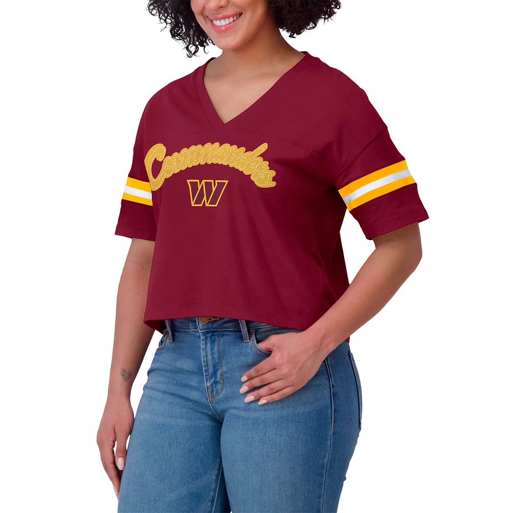 Women's WEAR by Erin Andrews Burgundy/White Washington Commanders Plus Color Block Boxy T-Shirt