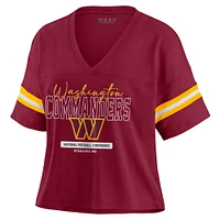 Women's WEAR by Erin Andrews Burgundy Washington Commanders Color Block Boxy Modest Crop V-Neck T-Shirt