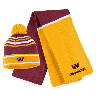 Washington Commanders WEAR by Erin Andrews Women's Colorblock Cuffed Knit Hat with Pom and Scarf Set - Burgundy