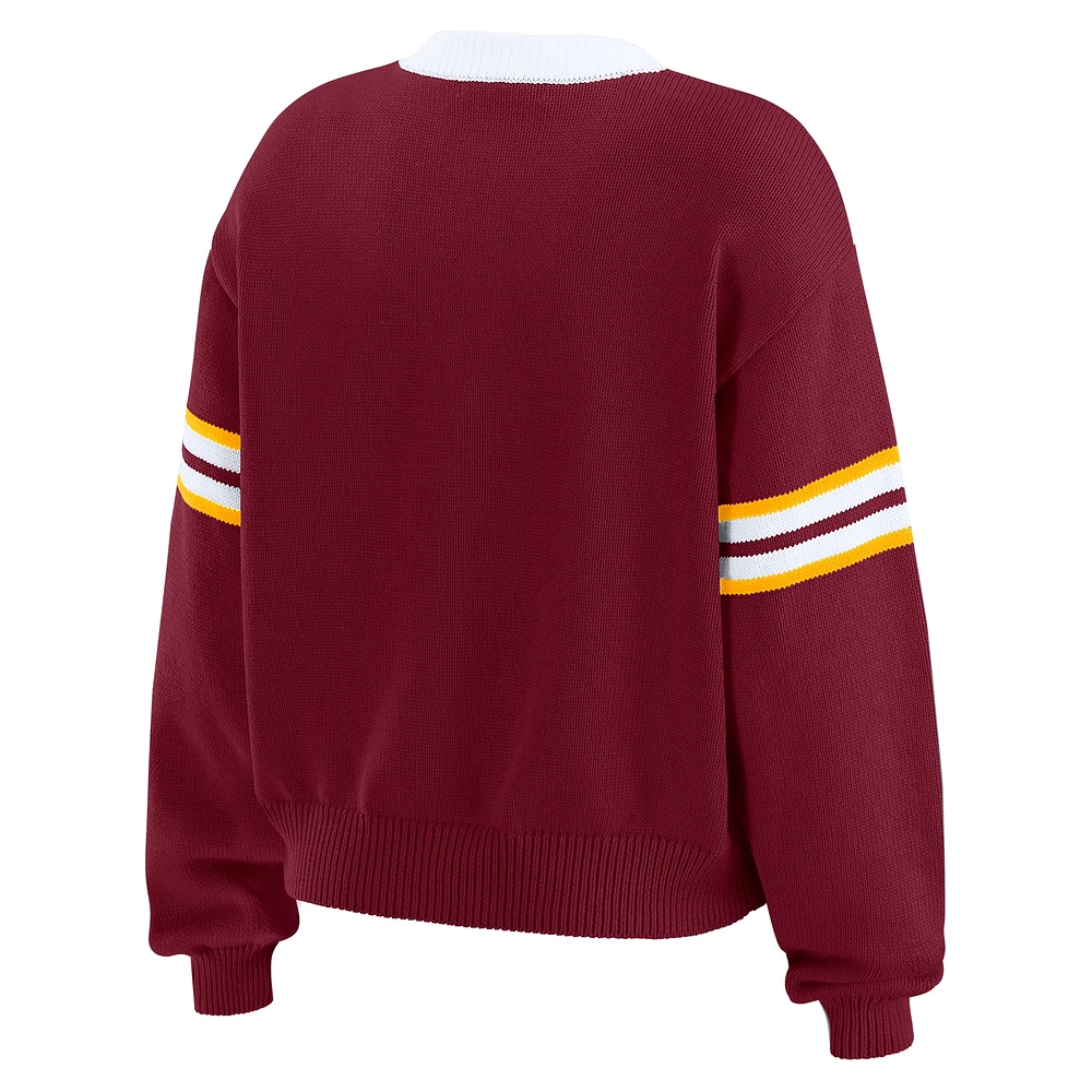 Women's WEAR by Erin Andrews Burgundy Washington Commanders Lace-Up Pullover Sweatshirt