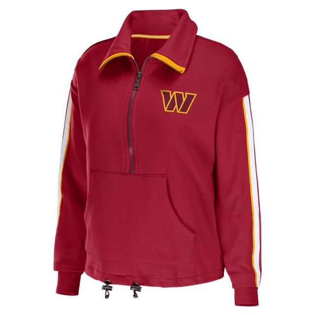 Haut à demi-zip rayé bordeaux logo Washington Commanders pour femme WEAR by Erin Andrews