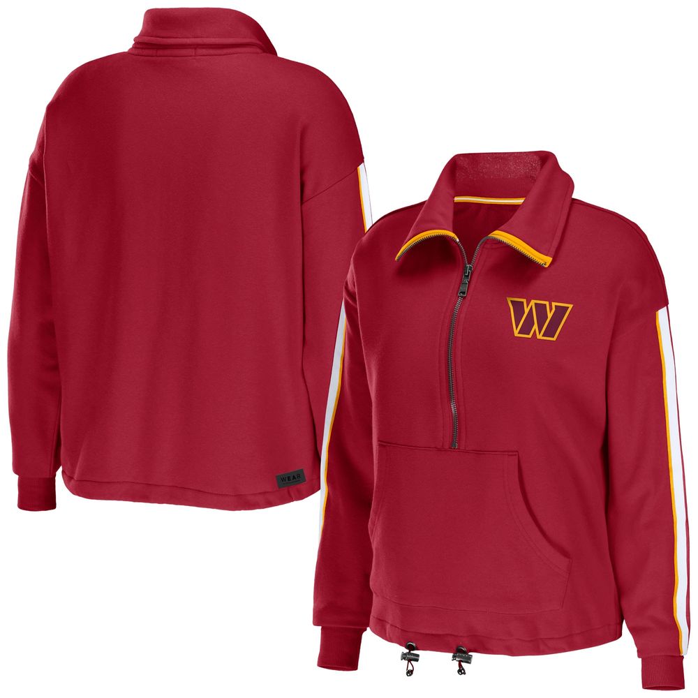 Women's WEAR by Erin Andrews Burgundy Washington Commanders Logo Stripe Half-Zip Top