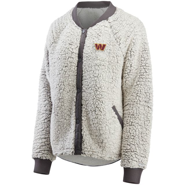 WEAR pour femmes par Erin Andrews Charcoal Washington Commanders Sherpa Raglan Full-Snap Jacket