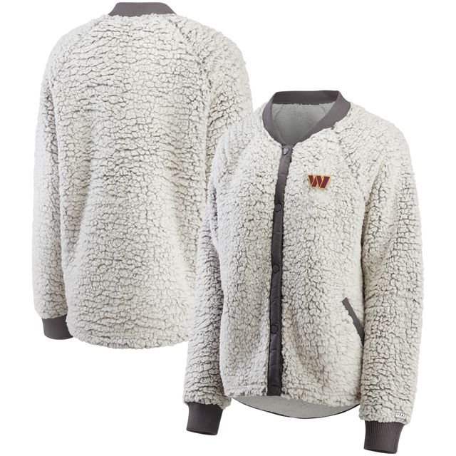 WEAR pour femmes par Erin Andrews Charcoal Washington Commanders Sherpa Raglan Full-Snap Jacket